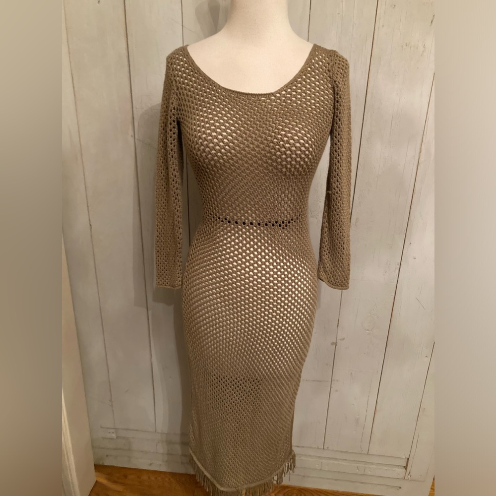 Anthropologie Carmel Crochet Dress Swim Cover Up‎ Long Sleeve Side Slit Dress XS